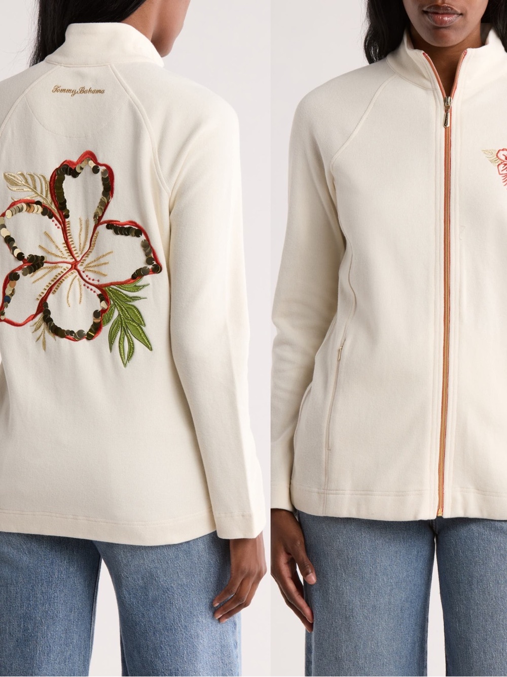 Tommy Bahama Aruba Sunset Blooms Embroidered Full Zip Sweatshirt - Size XS